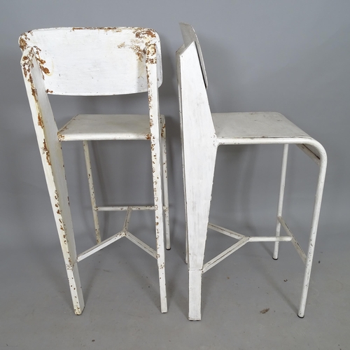 2544 - A set of 4 mid-century welded steel bar stools, in the manner of Jean Prouve, thought to be prototyp... 