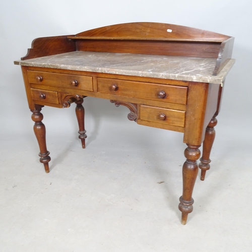 2550 - A Victorian mahogany and marble-top washstand, with raised back and 4 fitted drawers, on turned legs... 