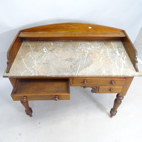 2550 - A Victorian mahogany and marble-top washstand, with raised back and 4 fitted drawers, on turned legs... 