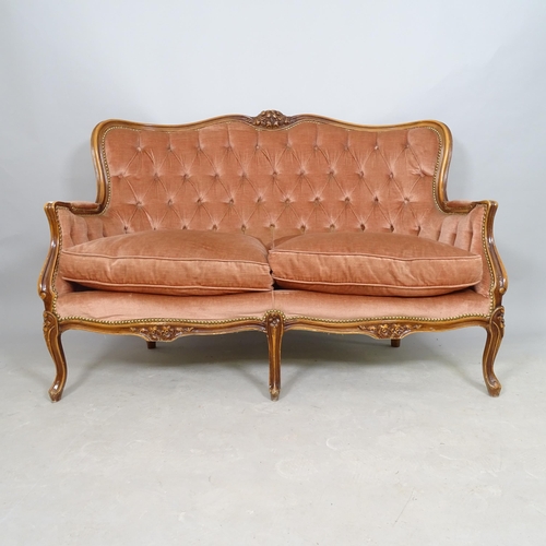 2554 - A French walnut and upholstered salon suite, comprising s 2-seater sofa, 133cm x 92cm x 70cm, and 2 ... 