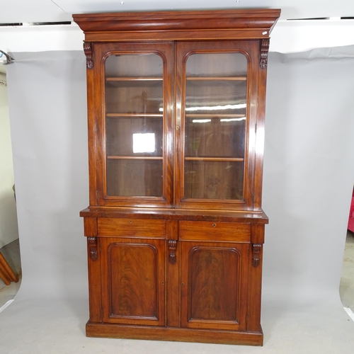 2559 - A Victorian mahogany 2-section library bookcase, 118cm x 210cm x 43cm