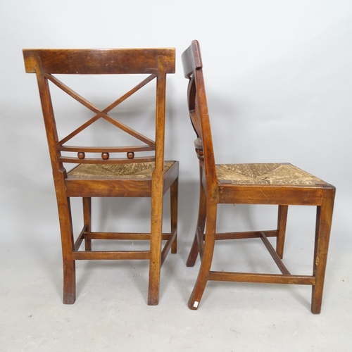 2561 - A set of 4 x 19th century Provincial side chairs, with rush seat