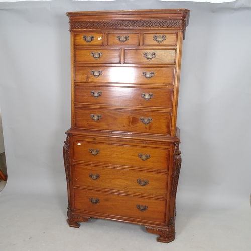 2566 - A reproduction mahogany 3-section chest on chest, having 5 short and 6 long drawers, 94cm x 177cm x ... 