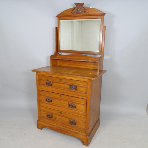 2575 - A Victorian satinwood dressing chest, with mirror back and bracket feet, 84 x 169 x 52cm