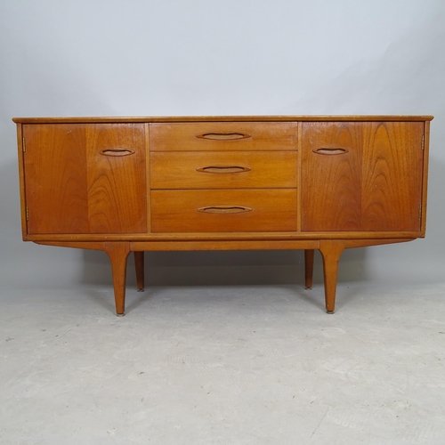 2576 - A mid-century teak sideboard, with 3 fitted drawers and 2 cupboards, 154 x 74 x 45cm