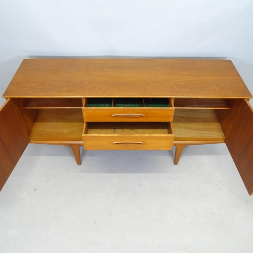 2576 - A mid-century teak sideboard, with 3 fitted drawers and 2 cupboards, 154 x 74 x 45cm