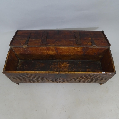2586 - An Antique carved oak blanket box, 113 x 46 x 34cm