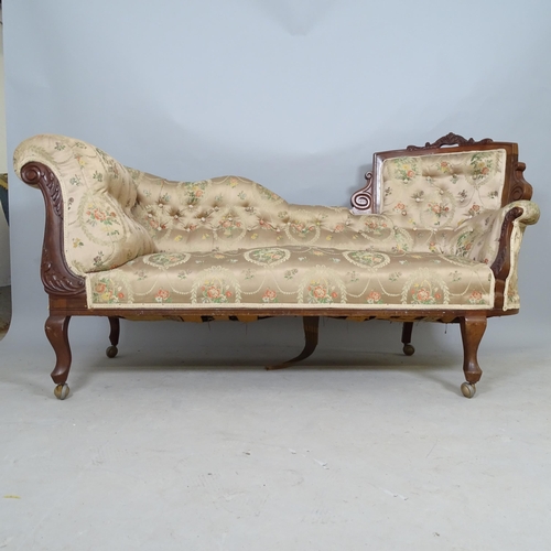 2591 - An Edwardian carved and upholstered bow-end chaise longue, 170 x 95 x 65cm