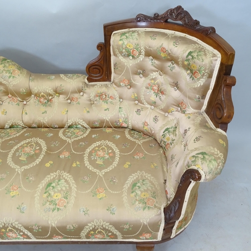 2591 - An Edwardian carved and upholstered bow-end chaise longue, 170 x 95 x 65cm