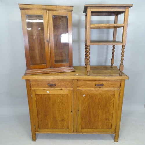 2599 - An early 20th century oak dresser base, with 2 fitted drawers and cupboards under, 121 x 94 x 50cm, ... 