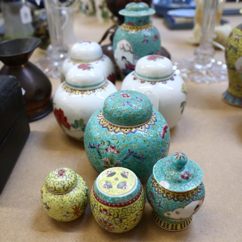 747 - Chinese porcelain jar and cover, 16cm, set of 3 ginger jars and covers, and 4 others