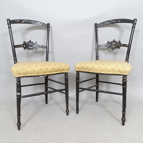 2601 - A pair of Antique ebonised parlour chairs, with inlaid mother-of-pearl decoration