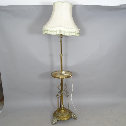 2606 - A Victorian brass telescopic standard lamp, converted to electric, lowest height to bayonet, 160cm, ... 