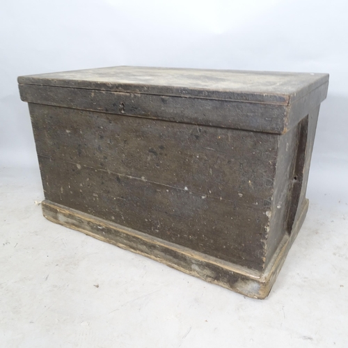 2619 - A Vintage stained pine tool chest, with sliding drawer fitted interior, 95cm x 59cm x 58cm