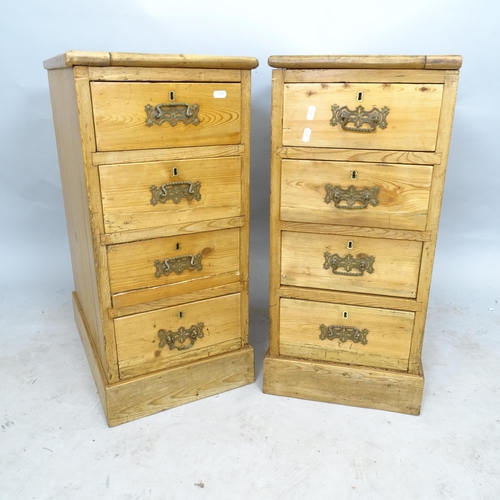 2620 - A pair of Antique pine bedside chests of 4 drawers, 33cm x 73cm x 52cm