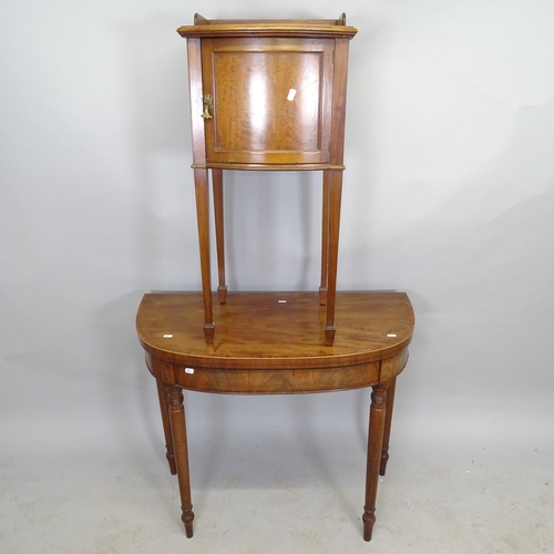 2630 - A Victorian mahogany demilune fold over card table, 92cm x 74cm x 45cm, and an Edwardian mahogany po... 