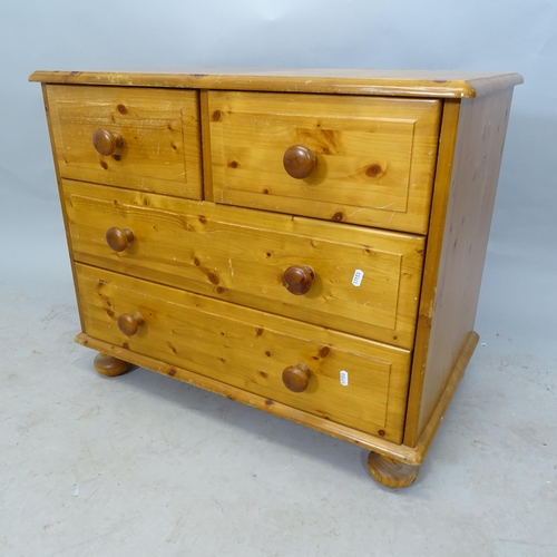 2639 - A small modern pine chest of 2 short and 2 long drawers, on bun feet, 77cm x 63cm x 49cm