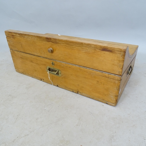 2641 - A Vintage stained pine campaign boot box, 75cm x 30cm x 39cm