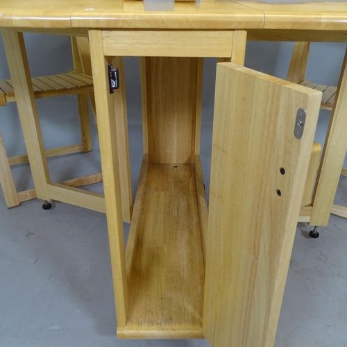 2613 - A modern light oak drop leaf kitchen table, with 4 matching folding chairs, 130cm x 75cm x 85cm