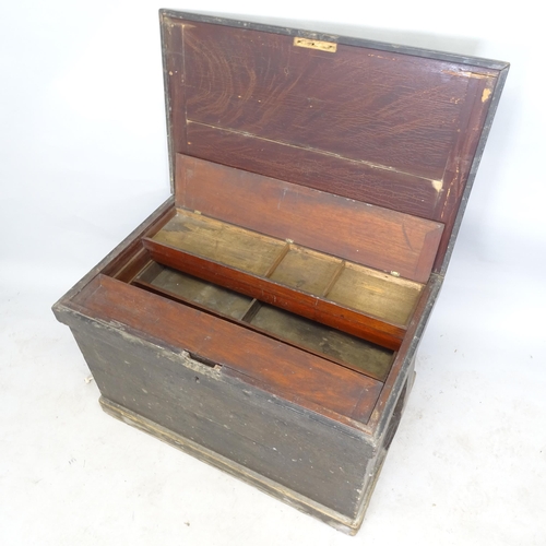 2619 - A Vintage stained pine tool chest, with sliding drawer fitted interior, 95cm x 59cm x 58cm