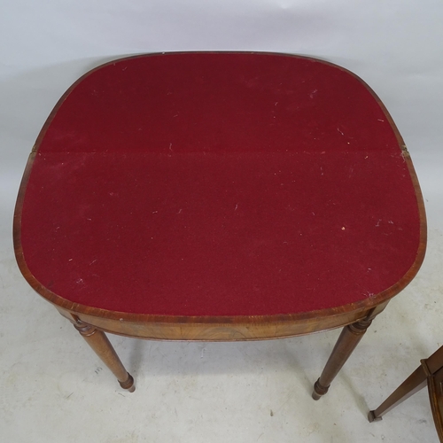 2630 - A Victorian mahogany demilune fold over card table, 92cm x 74cm x 45cm, and an Edwardian mahogany po... 