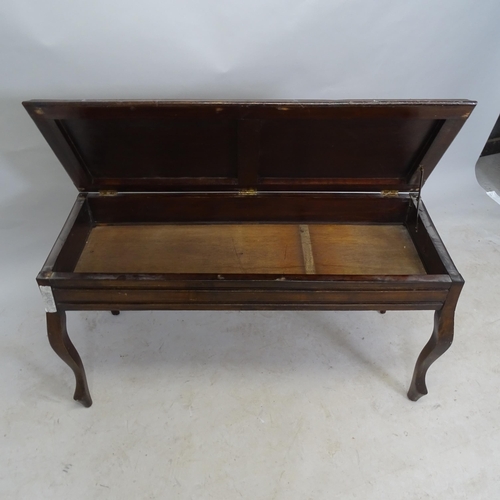 2634 - An Antique mahogany duet stool piano stool, with lifting top, 99cm x 55cm, 38cm