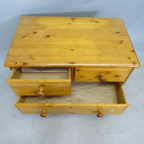 2639 - A small modern pine chest of 2 short and 2 long drawers, on bun feet, 77cm x 63cm x 49cm