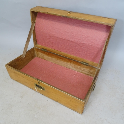 2641 - A Vintage stained pine campaign boot box, 75cm x 30cm x 39cm