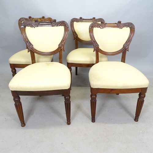 2649 - A set of 4 x 19th carved rosewood balloon-back upholstered dining chairs