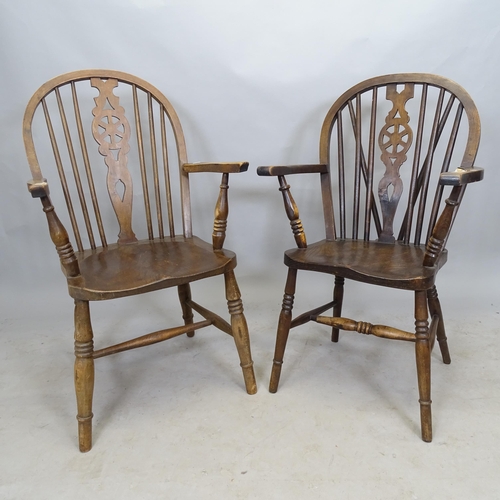 2652 - 2 similar elm-seated wheel-back kitchen chairs