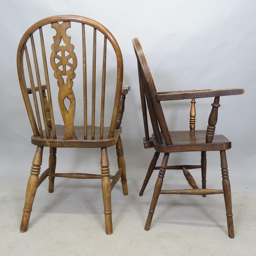 2652 - 2 similar elm-seated wheel-back kitchen chairs