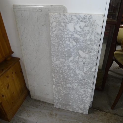 2659 - 2 white and grey veined marble tops, largest 118cm x 50cm (2)