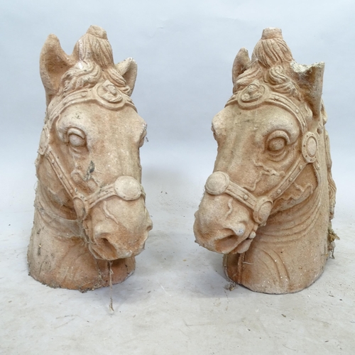 2729 - A pair of textured concrete garden horse heads, height 40cm