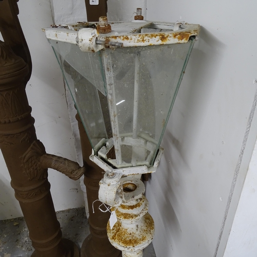 2736 - A 3-section cast-iron street lamp, height 163cm, 1 glass panel broken (missing top section)