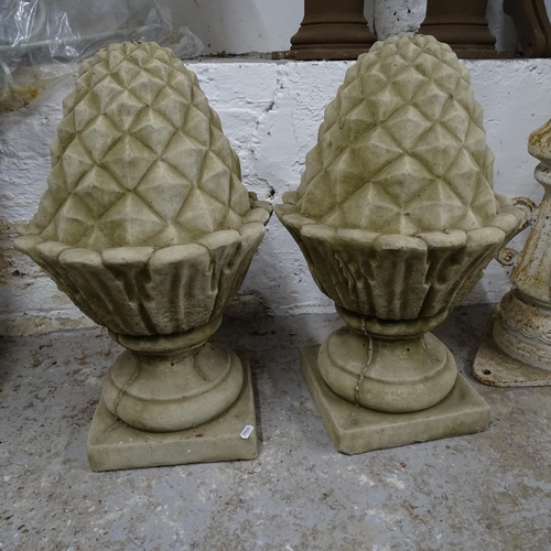 2737 - A pair of concrete pineapple finials, height 60cm