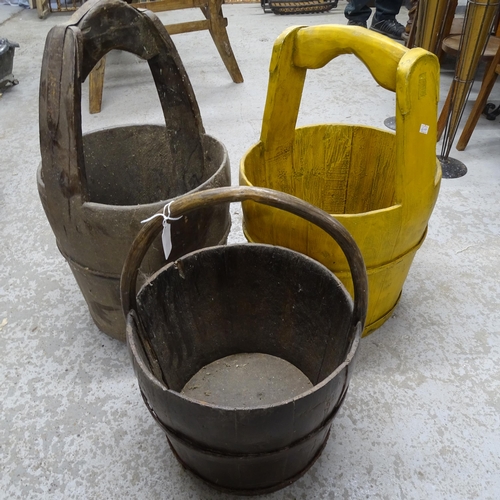 2740 - 2 Chinese elm well buckets, and another (3)