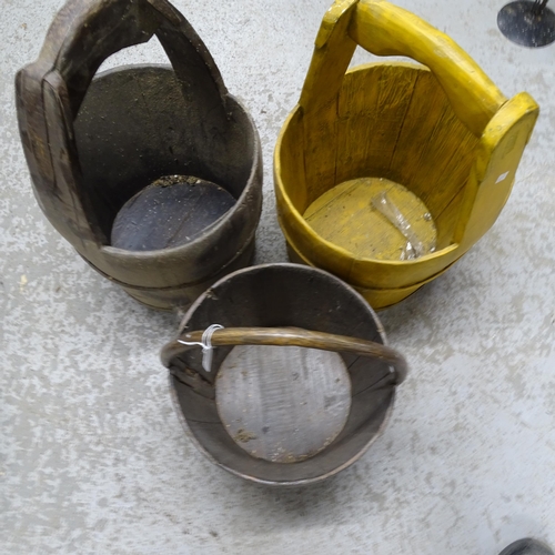 2740 - 2 Chinese elm well buckets, and another (3)