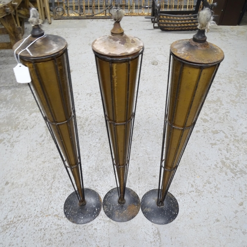 2741 - 3 paraffin hurricane lamps, height 67cm