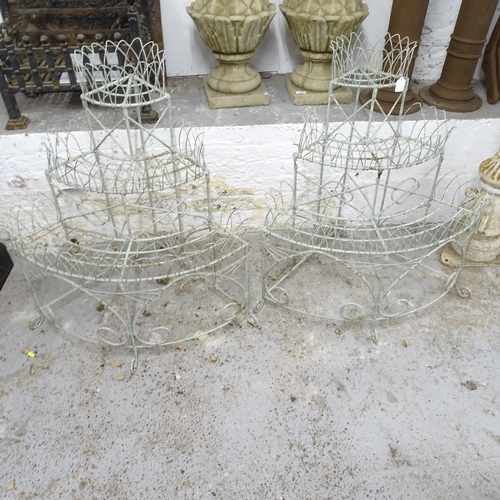 2742 - A pair of wrought-iron 3-tier wirework garden planters, height 85cm