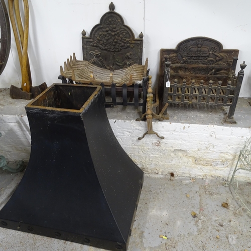 2743 - 2 x 18th/19th century cast-iron fire-backs, 3 duck's nest fire grates, and a large flue, flue height... 