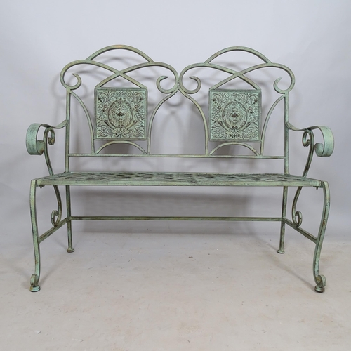 2749 - A verdigris wrought-iron folding garden bench (modern), length 113cm