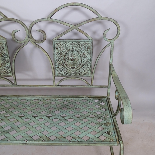 2749 - A verdigris wrought-iron folding garden bench (modern), length 113cm