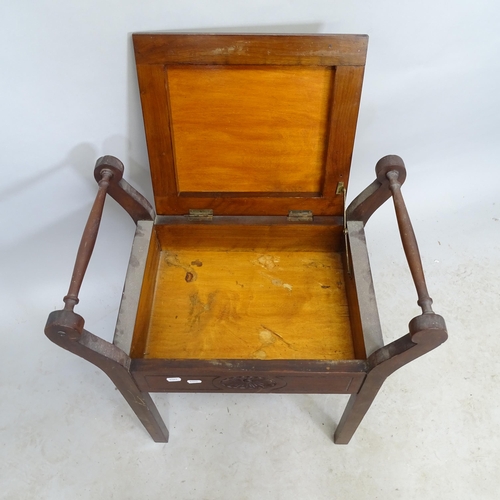 2781 - A Victorian Antique mahogany piano stool, with upholstered lifting seat, 60cm x 62cm x 37cm