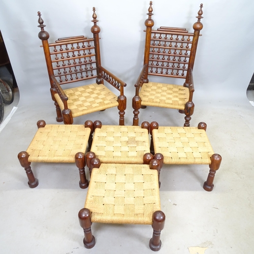 2782 - A pair of Indian marriage chairs, and 4 matching stools (6)