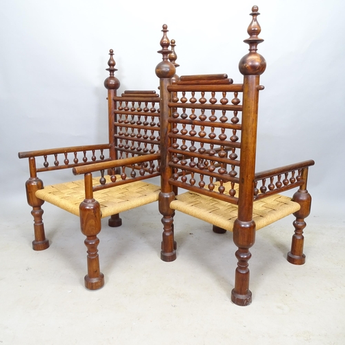 2782 - A pair of Indian marriage chairs, and 4 matching stools (6)