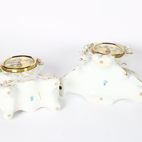 347 - 2 similar Sitzendorf porcelain clocks, tallest 25cm