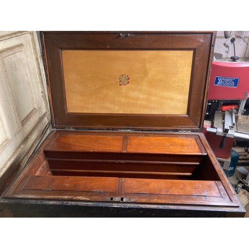 2288 - A 19th century stained pine tool chest, possibly By W Spreadborough, with mahogany fitted interior, ... 