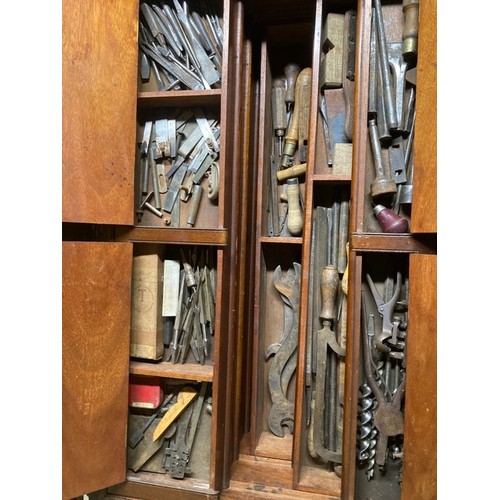 2288 - A 19th century stained pine tool chest, possibly By W Spreadborough, with mahogany fitted interior, ... 