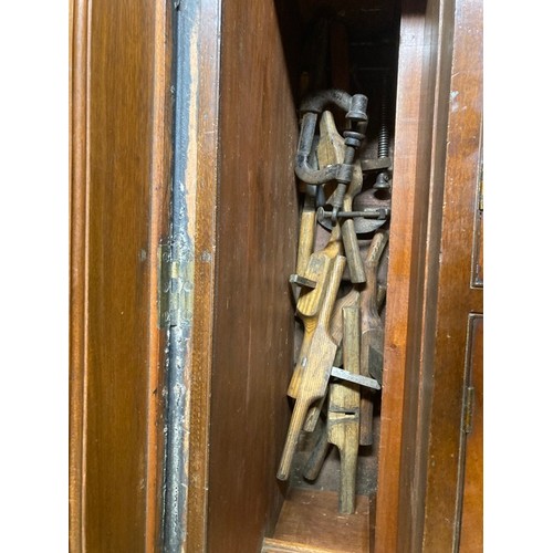 2288 - A 19th century stained pine tool chest, possibly By W Spreadborough, with mahogany fitted interior, ... 