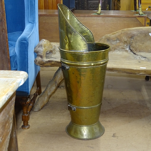 2135 - A brass coal scuttle/stick stand, H85cm